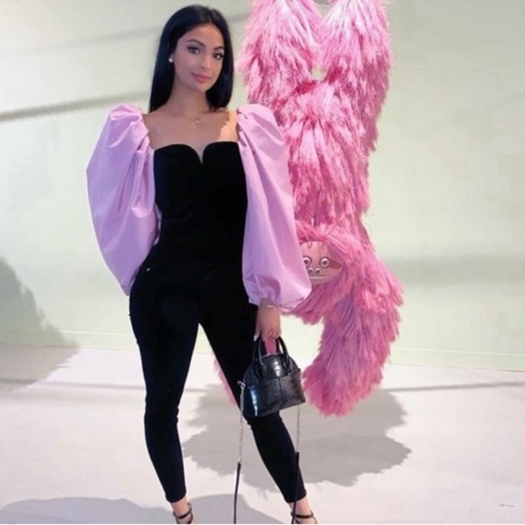 ZARA PUFF SLEEVES PINK VELVET BLACK BLOUSES LIMITED EDITION BLOGGER FAV - Picture 15 of 16